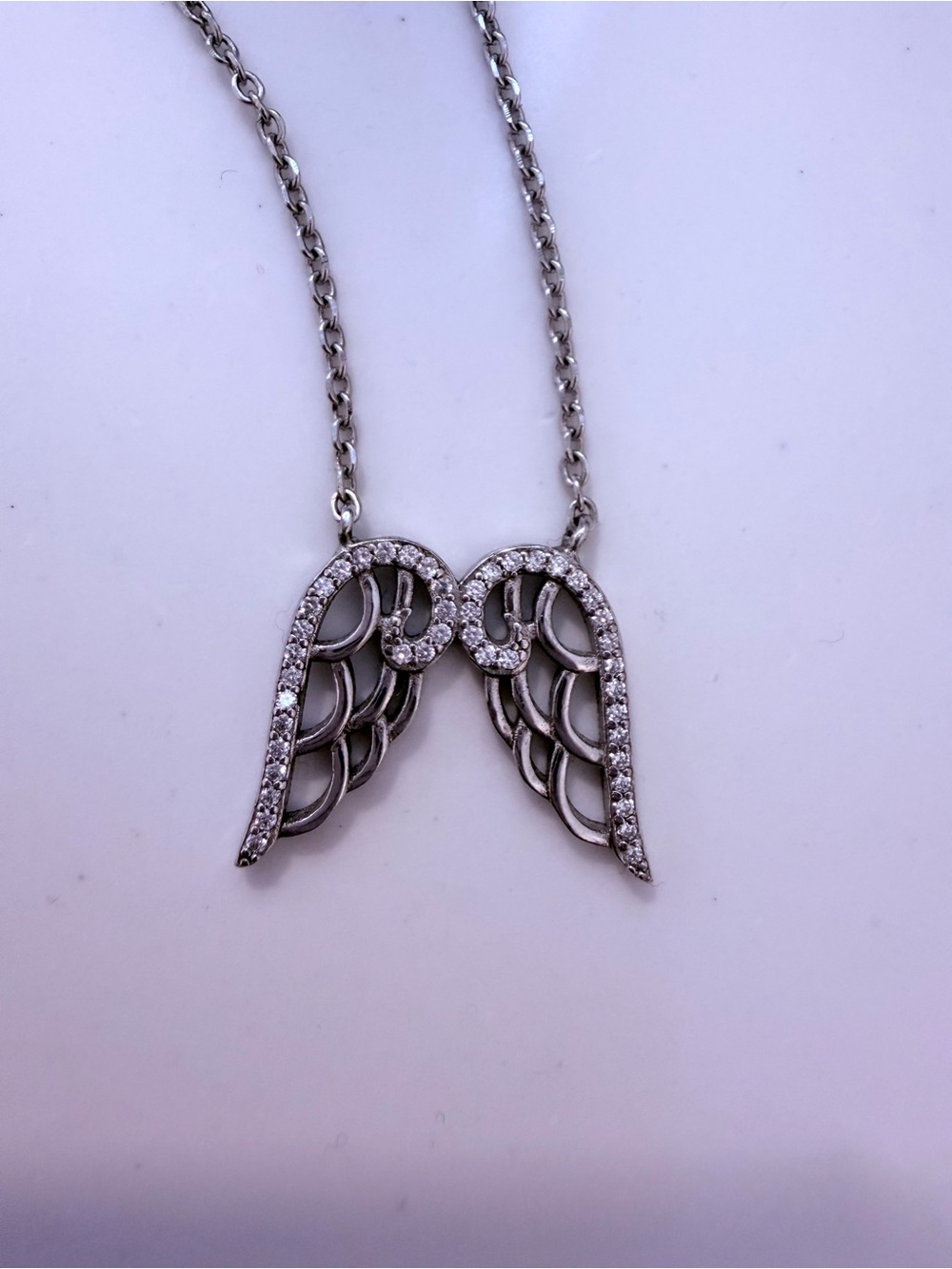 Sterling Silver Pave Angel Wings Necklace